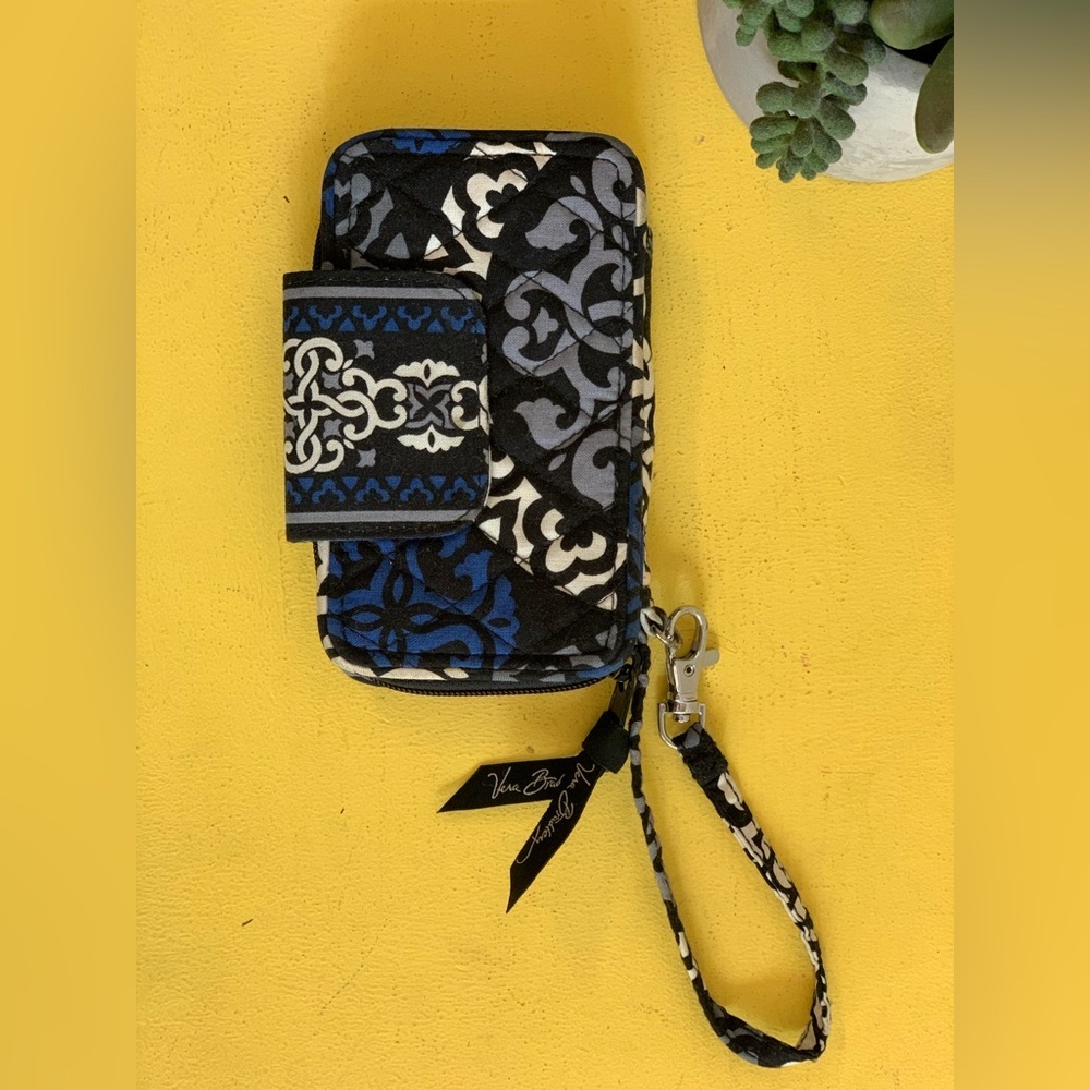 Vera Bradley Blue and Black Patterned Wristlet.